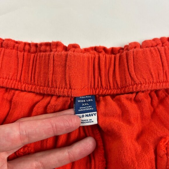 Old Navy Warm Sunset Orange Crinkle Cotton High Rise Wide Leg Pant XXL - Picture 4 of 7